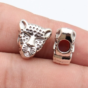 Vintage Alloy Leopard Head Large Hole Beads DIY Antique Silver Gold Bronze Charms For Bracelet Jewelry Making Accessories