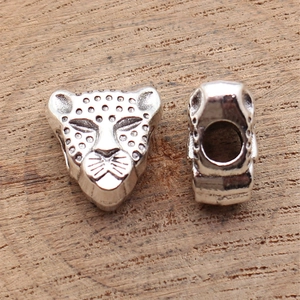 Antique silver leopard head beads for DIY jewelry making with realistic facial texture