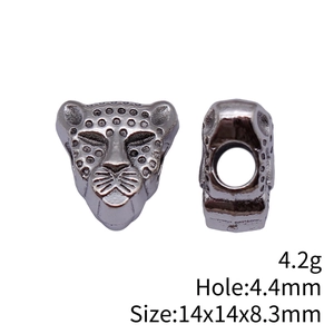 Antique silver leopard head charm bead with 4.4mm large hole for DIY jewelry making
