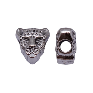 Antique silver leopard head big hole charm beads for DIY vintage jewelry making