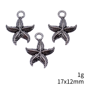 Set of three silver starfish pendants with textured surface and size markings