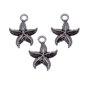 Retro silver starfish charms with dot texture and hanging loops for DIY jewelry making