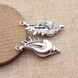 Antique silver conch shell pendant for DIY jewelry making 45x18mm metal charm
