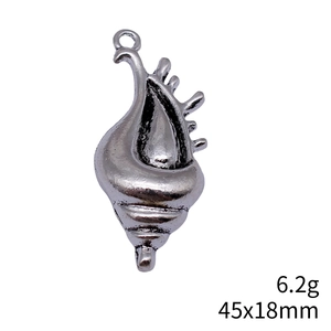 Antique silver conch shell pendant 45x18mm with detailed texture for jewelry making