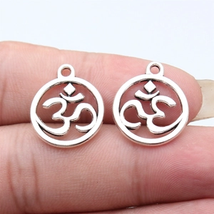 Pair of antique silver hollow Om pendants for vintage jewelry making with 21x17mm size
