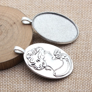 Antique Oval Cameo Relief Lady Portrait Pendant Base Settings Zinc Alloy DIY Jewelry Making Findings Components Accessories