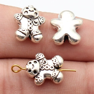 Antique Zinc Alloy Gingerbread Man Beads For Jewelry Making DIY Christmas Charms Double Sided Small Hole Beads Gold Silver Tone