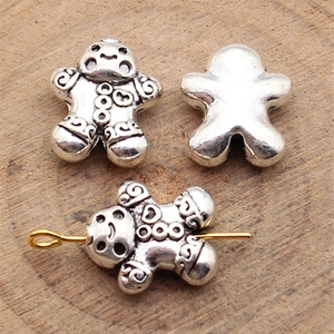 Gingerbread man silver metal beads for DIY jewelry making with small hole details