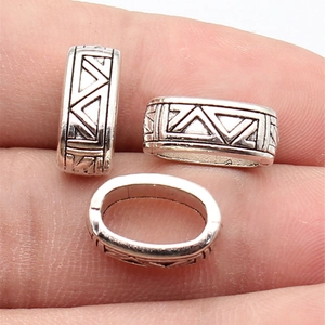 Antique Silver Alloy Oval Triangle Pattern Large Hole Beads Retro DIY Jewelry Making Spacer Bead For Bracelets Necklaces