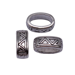 Antique silver oval spacer beads with engraved triangular geometric texture for DIY jewelry