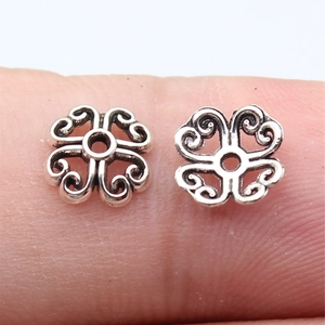 Vintage silver flower bead caps with filigree design for DIY jewelry making