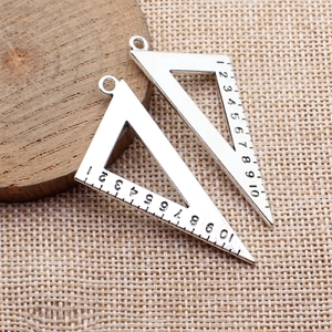 Vintage silver 50x27mm triangle ruler charms with detailed metric scales for DIY jewelry