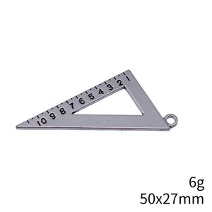 Antique silver triangular ruler charm for DIY jewelry, 50x27mm metal pendant scale tool
