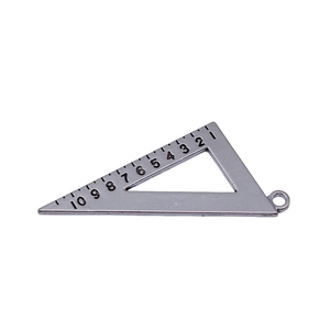 Antique silver 50x27mm triangle ruler pendant with measurement scales and hanging loop