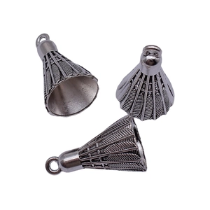 Three 3D shuttlecock badminton pendants in vintage silver alloy for DIY jewelry making