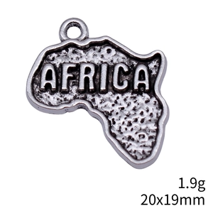 Antique silver Africa map charm pendant with textured surface, 20x19mm and 1.9g weight