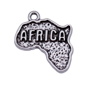 Antique silver Africa map pendant with textured finish and Africa engraving for DIY jewelry