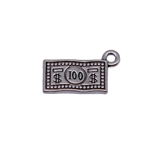 Antique silver dollar bill pendant featuring dollar sign and 100 numeral engraving