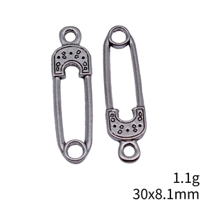 Antique silver safety pin pendant with dot pattern measuring 30x8.1mm for DIY jewelry