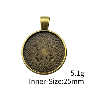 Antique bronze round pendant tray base with 25mm inner diameter and spiral texture