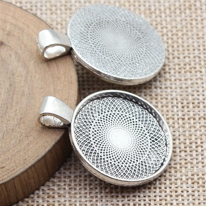 Zinc alloy round pendant base tray with textured backing for DIY jewelry making