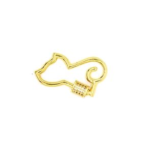 Golden cat-shaped screw lock with sparkling crystal pavé details for jewelry making