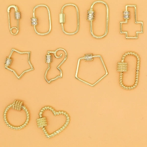Copper Carabiner Clasp Screw Lock Rhinestone Pave DIY Necklace Bracelet Connection Buckle Geometric Jewelry Finding