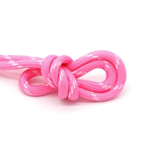 Close-up of pink and white braided nylon cord detail for colorful bubble letter bracelets
