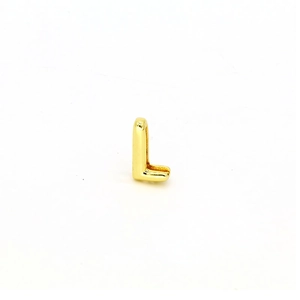 Detailed view of polished gold-plated letter L pendant charm with smooth rounded edges