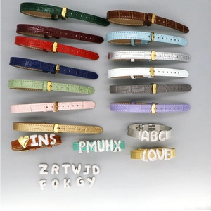 DIY 26 English Alphabet Charms Bracelet For Women 18K Gold Plated Copper Zircon Letters Synthetic Leather Mesh Strap Jewelry