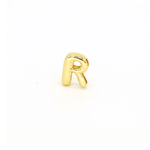 Polished gold-plated letter R charm with side hole for DIY jewelry and bracelet making