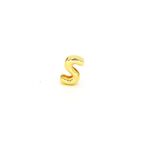 Detailed close-up of a 14k gold-plated letter S charm with polished finish for DIY bracelets