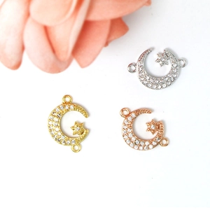Connettore Ciondolo Celeste Luna Stella in Rame Con Strass per Creazione Gioielli Fai-da-te Bracciale Collana