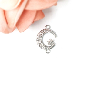 Pendente luna e stella in argento S925 con zirconi per la creazione di gioielli DIY