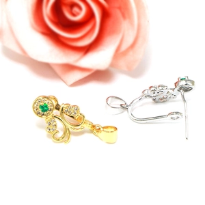 Exquisite 925 sterling silver butterfly pendant connector with green stone and zircons