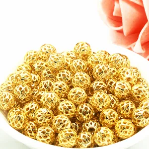 18K Gold Plated Hollow Copper Mesh Beads Round Spacer Beads For DIY Jewelry Making Bracelet Necklace Findings Accessories