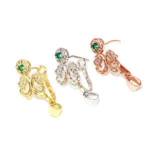 S925 sterling silver hollow pendant clasp with green stone and micro-pave diamonds