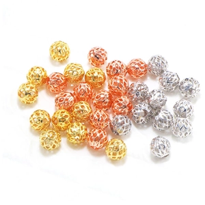 Hollow mesh round beads in gold, rose gold and silver for DIY jewelry making