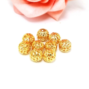 18k gold plated hollow mesh round beads for DIY jewelry making and craft supplies