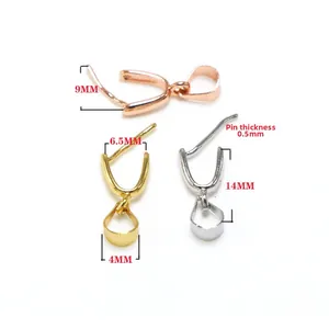 DIY jewelry pendant clasps in gold silver and rose gold finishes with sizing specs