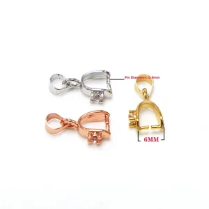 Three-color pinch bails for pendants with round zircon inlay and 0.8mm pin thickness