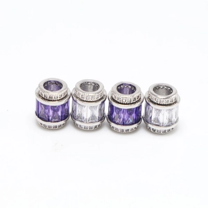 Breloques en argent 925 avec zircons violets et clairs, style perle tonneau large