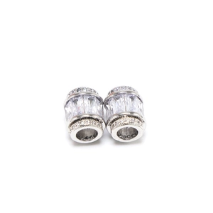 Charm barillet large en argent et zircons cubiques clairs pour bracelets DIY