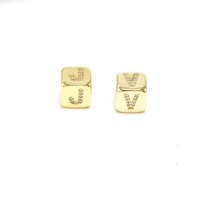 Golden cube letter pendants J and V with micro-pave white zircon for DIY jewelry making