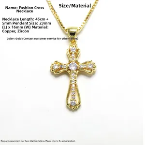 Detail showing cross pendant dimensions 23x16mm with zircon inlays and dimensions