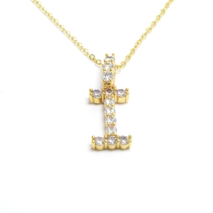 Macro shot of letter I pendant necklace with sparkling pavé cubic zirconia