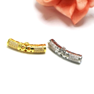 Gold and silver curved tube pendant connectors with micro-pave zircons for DIY jewelry