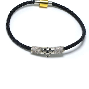 Braided black cord necklace with gold and silver swivel clasp and crystal DIY pendant hook