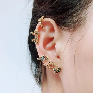 Chic gold-plated ear cuff set with colorful zircon stars, moon, and butterfly symbols