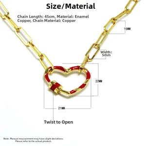 Detail der 45cm goldene Gliederkette mit rotem Emaille Herz-Karabinerverschluss für Damen
